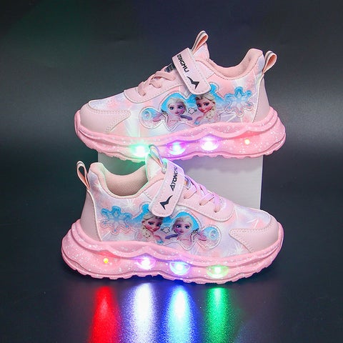 Girls' Shoes With Lights 2025 New Leather Warm Children'S Sneakers Princess Baby Running Shoes